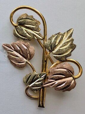 Vintage Landstrom's Black Hills 10k Tri-Color Gold Grape Leaf Brooch 3.4g